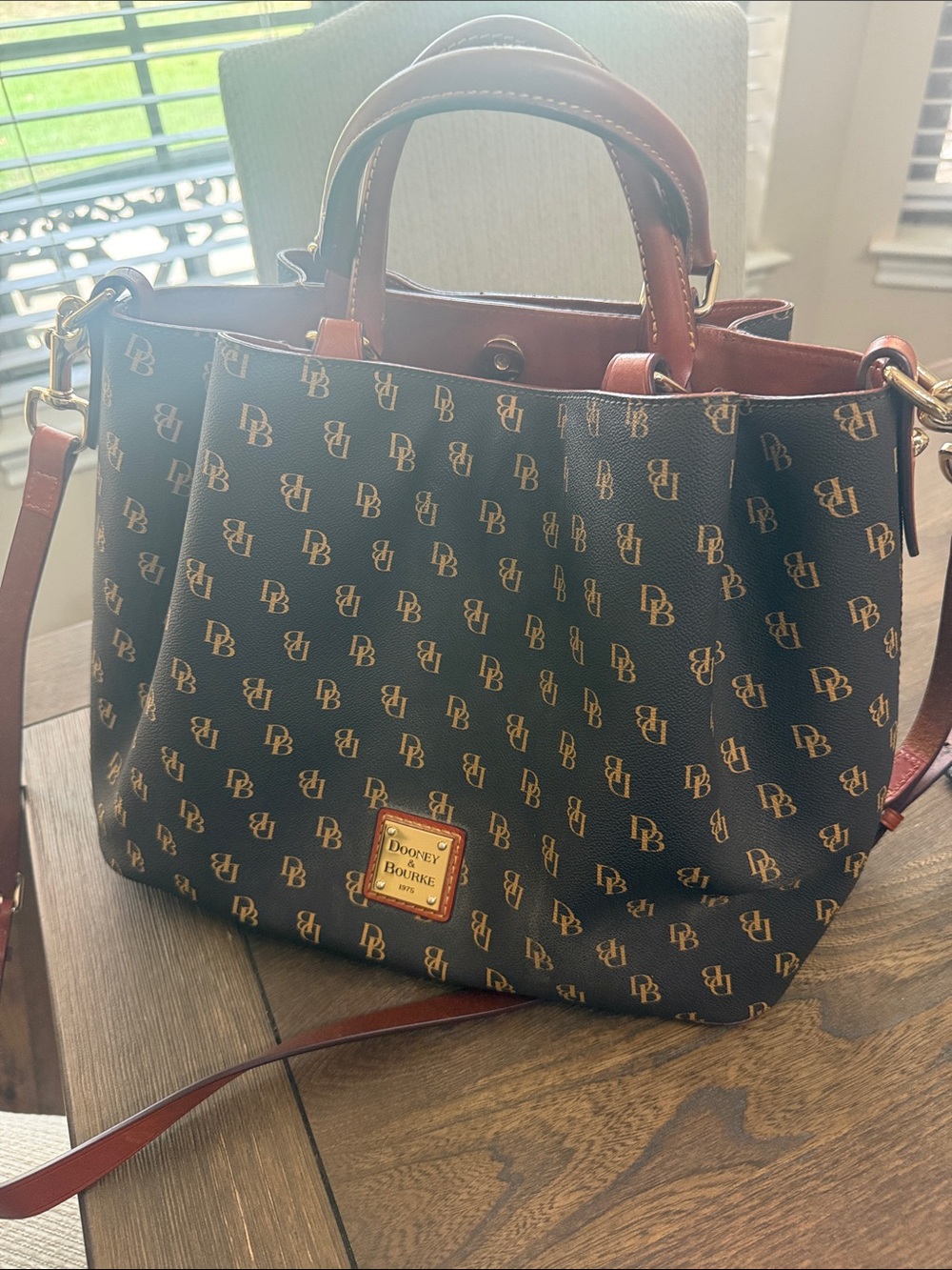 Dooney & Bourke Brown Logo Tote with Tan Trim